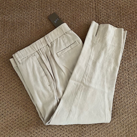 SOLD NWT Natural. Beige J. Jill Modern Linen Stretch Slit-hem Straight Leg Pants - Picture 3 of 4